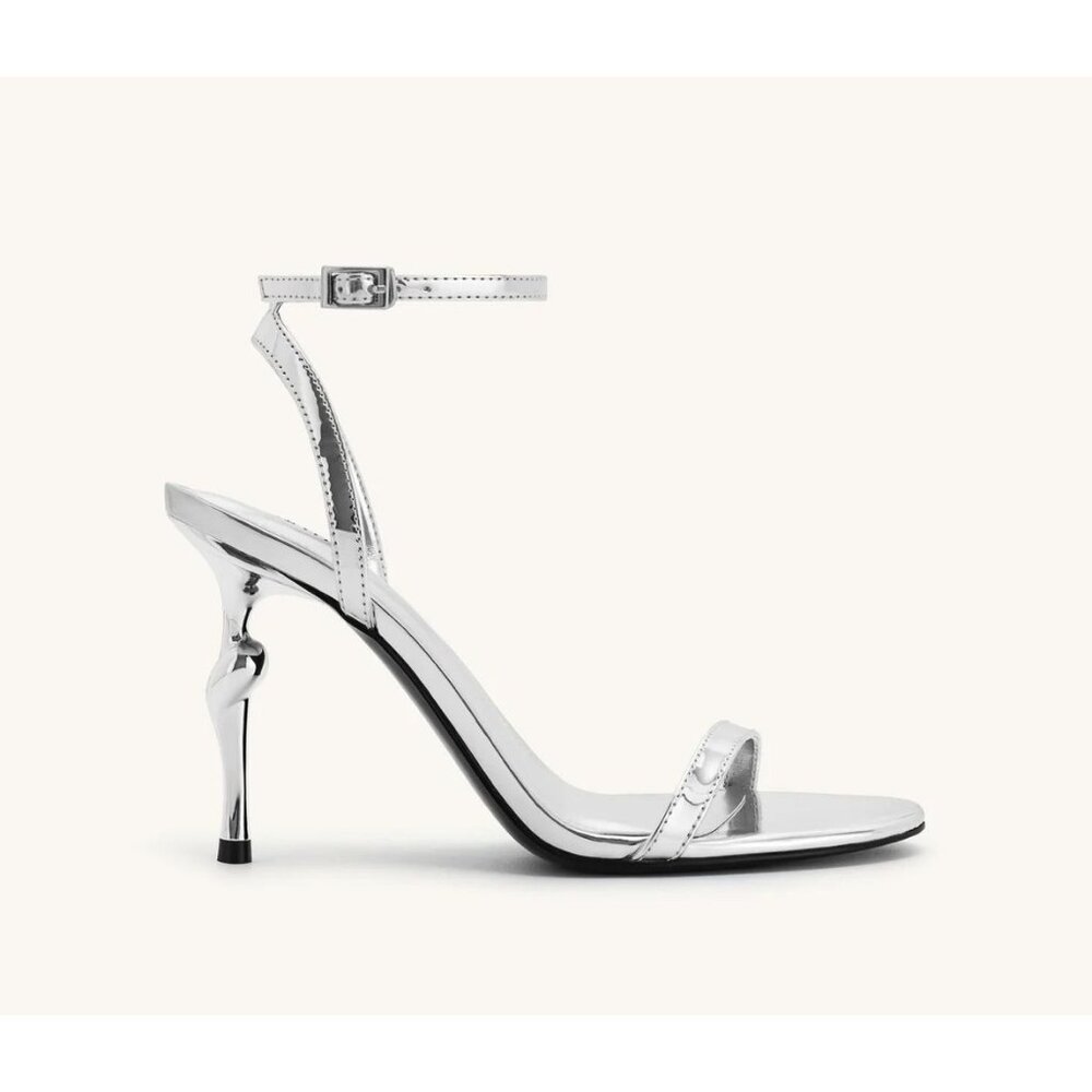 JW Pei Alivia Gold Metallic Heel Sandals Silver